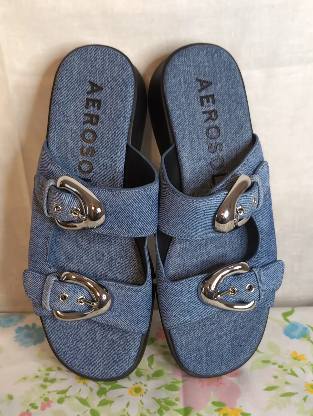 Aerosoles Faith Round Toe Flatform Denim Sandals womens 8